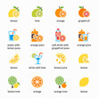 © K3Star - Orange, lemon, lime and grapefruit vector icons. Drink with citrus, alcohol lemonade