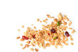 Homemade granola with honey, oatmeal, nuts raisin and cranberry on white background