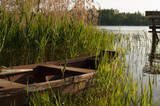 Fototapeta Fototapety pomosty - Łódka przy brzegu jeziora Litygajno