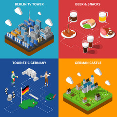 Wall Mural - German Culture 4 Isometric Icons Square 