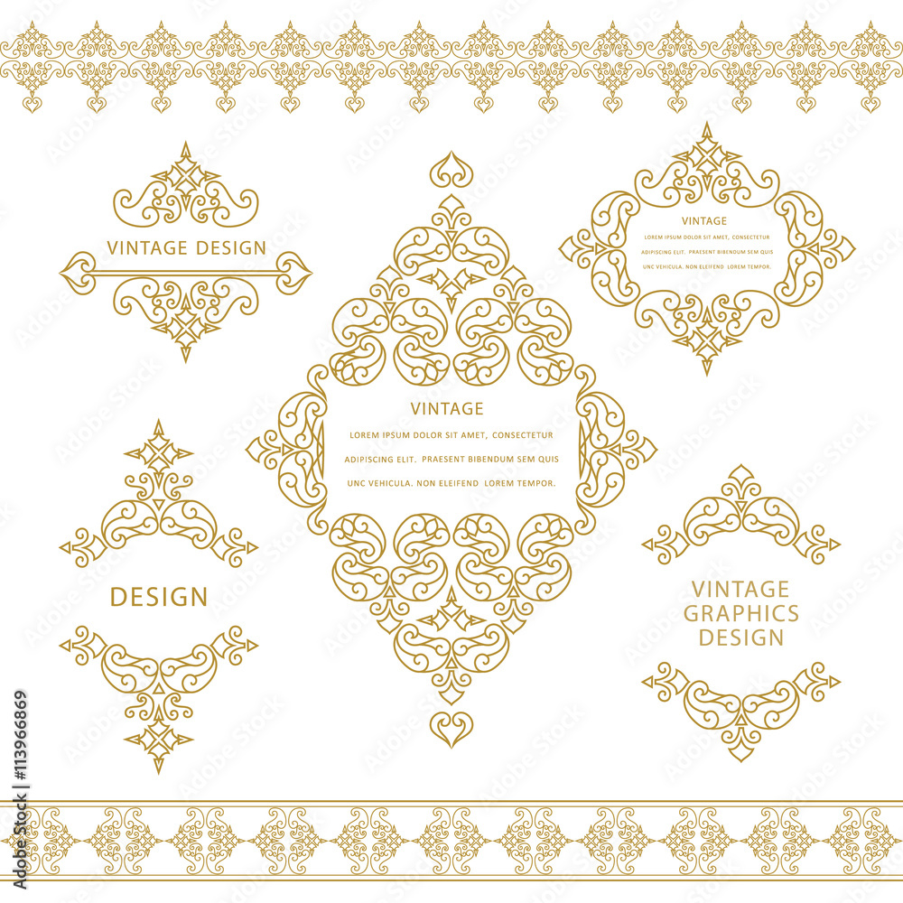 Set of line art frames and borders for design template. Element in ...