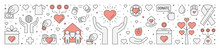 Donations And Charity (red And Gray) Horizontal Illustration (background). Clean And Simple Outline Design.