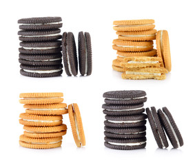 sandwich cookies with cream on white background