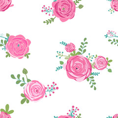 Wall Mural - Seamless pattern with ranunculus flowers