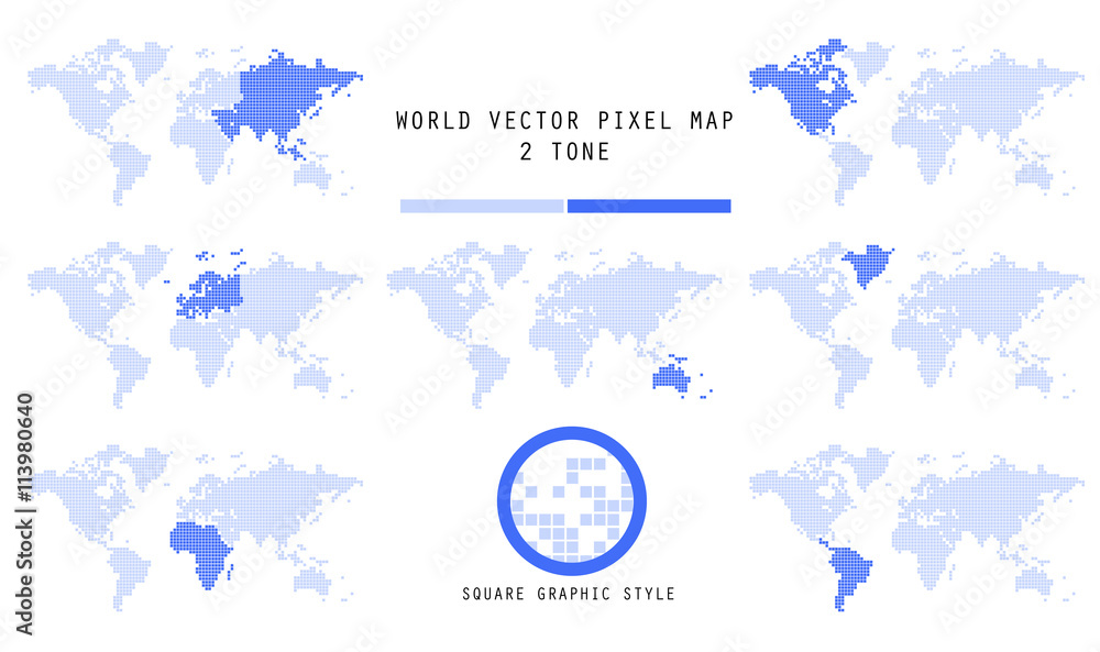 world vector pixel map 2 tone colour Stock Vector | Adobe Stock