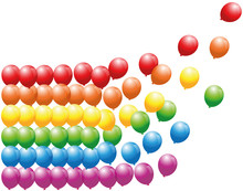 Rainbow Colored Balloon Lines Floating Away - Isolated Vector Illustration On White Background.