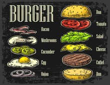 Burger Ingredients On Dark Background
