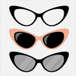 Cat eyes glasses set, flat vector icon