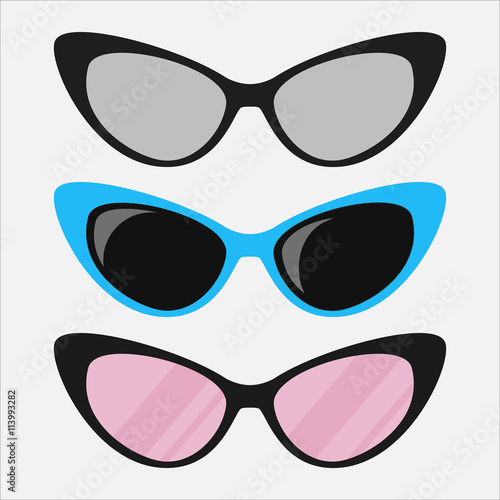 Cat eyes glasses set, flat vector icon Buy this stock vector and
