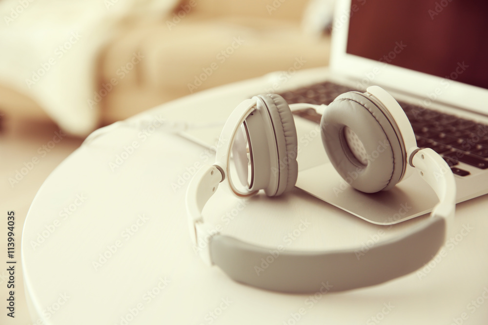 New headphones on the table in the room