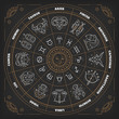 © painterr - Zodiac circle with horoscope signs. Thin line vector design. Astrology symbols and mystic signs.