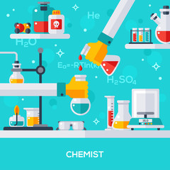 Wall Mural - concept of chemist workplace.
