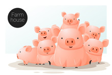 Animal Banner With Pigs For Web Design , Vector , Illustration