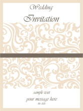 Wedding Invitation Card With Lace Ornament. Gold Cream Color. Vector