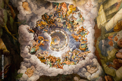 Fotografie, Obraz 16th century ceiling frescoes in the Room of the Giants at the Palazzo Te in Mantua, Italy, constructed 1524–34 for Federico II Gonzaga, Marquess of Mantua