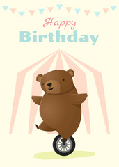 Wall Mural - Birthday and invitation card animal background with bear,vector,illustration