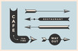 © foxysgraphic - Set of vintage arrows and banners with inscription Cafe, Way Out, Restaurant. Design elements in retro style arrow signs on color background. Vector Illustration