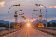 Third Thai Lao Friendship Bridge At Twilight Time, Nakhon Phanom Province, Thailand
