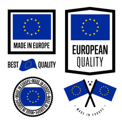 Canvas Print - Made in Europe label set. Vector European flag. Symbol of quality. Manufacturing by Europe. Tags and sticker collection. Vintage and modern stamp.