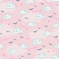 Aufkleber - seamless pattern with clouds and birds