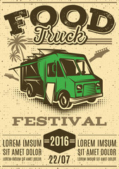 Wall Mural - retro poster for invitations on street food festival with food truck