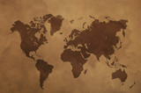 Fototapeta Mapy - Brown world map on old vintage paper parchment