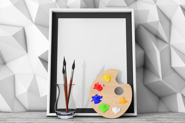 Poster - Blank Picture Frame with Paintbrushes and Pallette in front of L