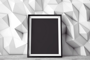 Poster - Blank Picture Frame in front of Low Polygon Decorative Wall. 3d