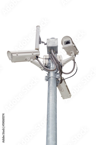 Group Of Security Cameras Cctv Or Surveillance Camera On Pole Isolated On White Background Stock Photo Adobe Stock