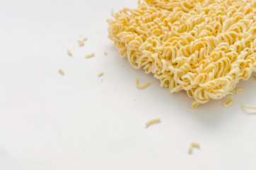 Instant noodle closeup on white background