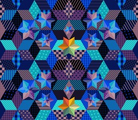 Wall Mural - seamless patchwork pattern with bright stars. mysterious starry night. beautiful vector illustration