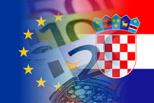 Eu And Croatia Flag With Euro Banknotes