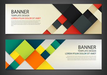 Wall Mural - Two banners with colorful squares. Business design template. Horizontal banners vector set.