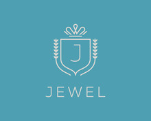 Elegant Monogram Letter J Logotype. Premium Crest Logo Design. Shield, Royal Crown Symbol. Print, T-shirt Shape.