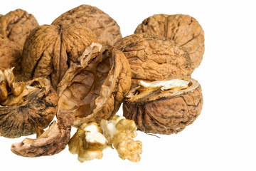 Cracked walnut Isolated on White Background