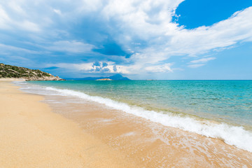 Yellow sand beach and blue sky and sea