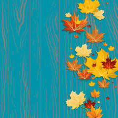 Wall Mural - Maple leaves on wood background