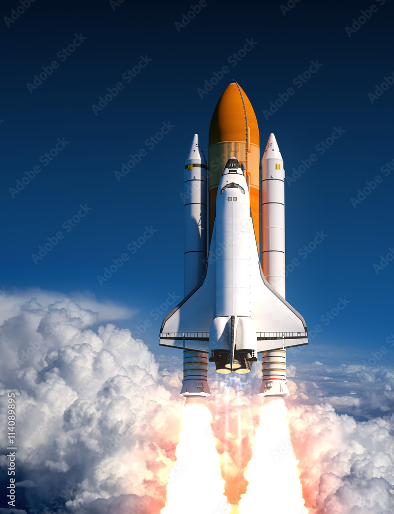 Space Shuttle Launch In The Clouds - obrazy, fototapety, plakaty 