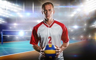 Canvas Print - Composite image of sportsman holding a volleyball