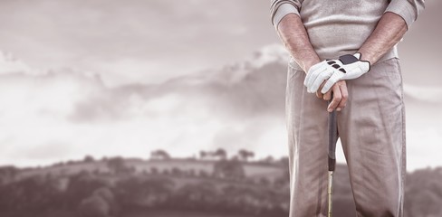 Wall Mural - Composite image of golf player posing