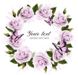 Poster - Holiday background with beauty flowers and butterflies. Vector.