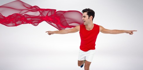 Wall Mural - Composite image of excited male athlete with arms outstretched