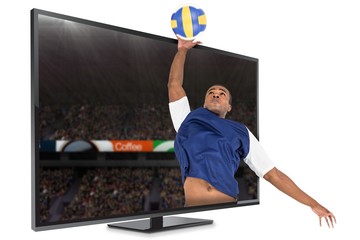 Poster - Composite image of sportsman posing while playing volleyball