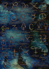 Mystic Background With Shining Alchemic Signs And Symbols