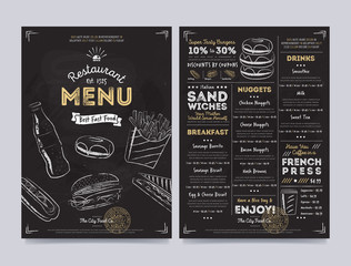 restaurant cafe menu template design on chalkboard background vector illustration