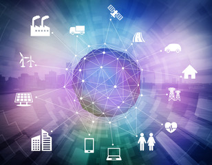 Aufkleber - various smart devices and mesh network, internet of things, wireless sensor network, abstract image visual