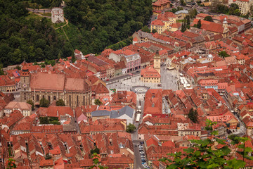 Color picture of old town roofs - aerial view