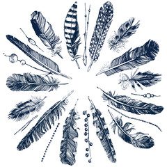 Wall Mural - Tribal theme background with feathers