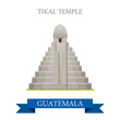 Tikal Temple in Guatemala flat cartoon vector illustration