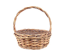 Wicker rattan basket isolated on white background.Old rattan bas